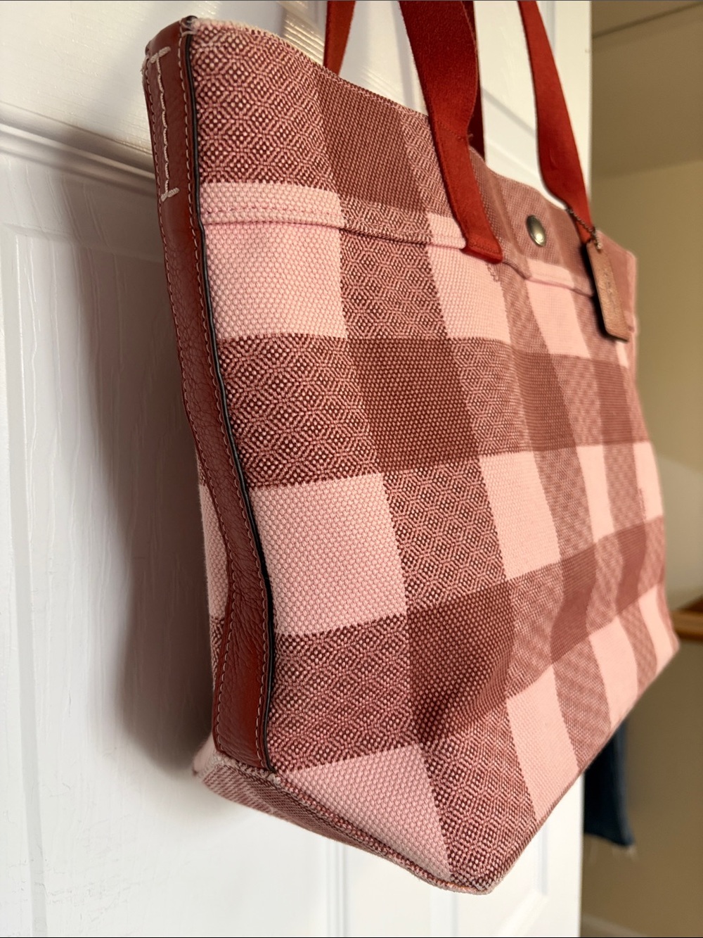 Coach Red and Pink Checkered Tote - Picture 3 of 13